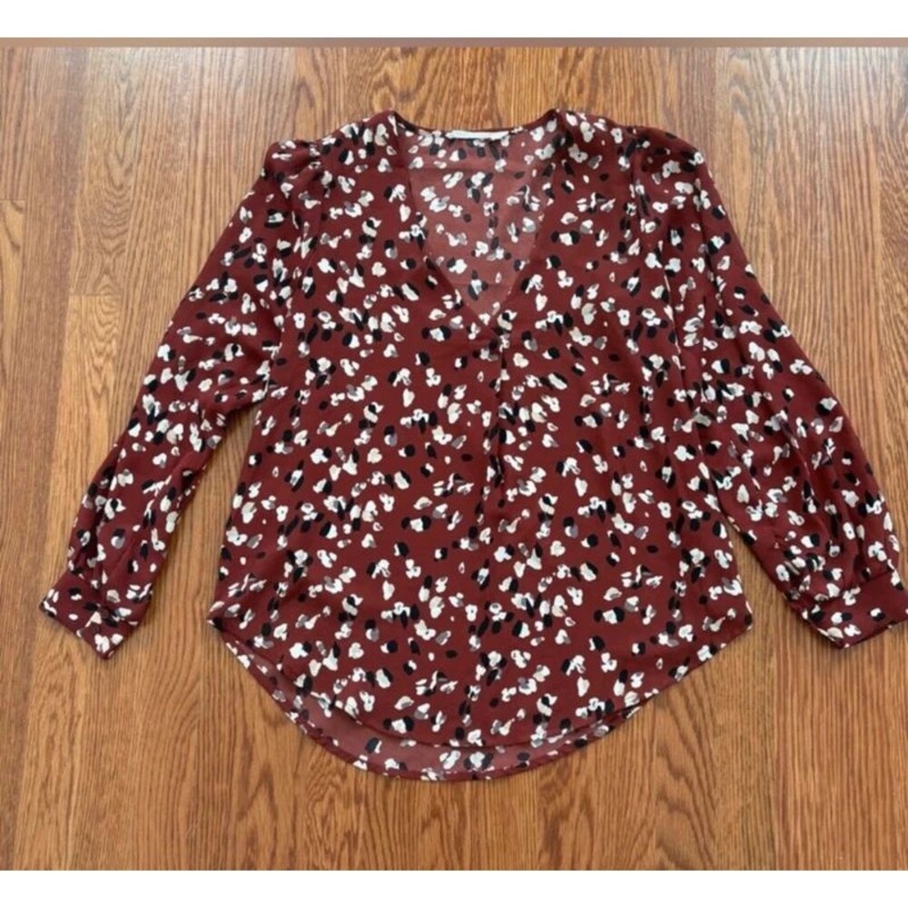 Lush office small burgundy long sleeve business blouse teacher abstract fall
